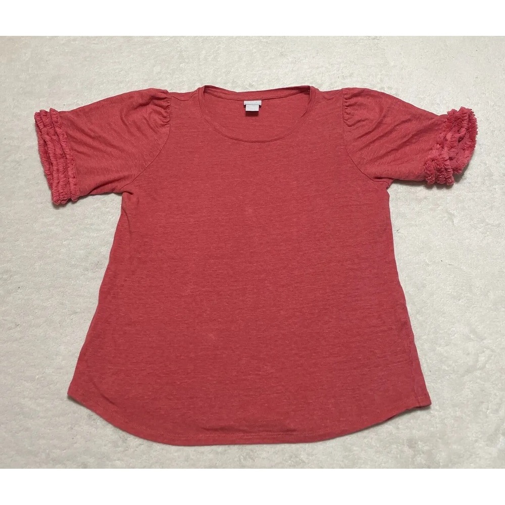 Chicos Linen Top Womens Medium 1 Red Short Sleeve Round Neck Pullover‎ Blouse